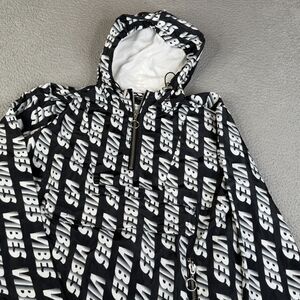 VIBE Jacket Mens M Black White Hoodie Windbreaker  1/4 Zip Streetwear